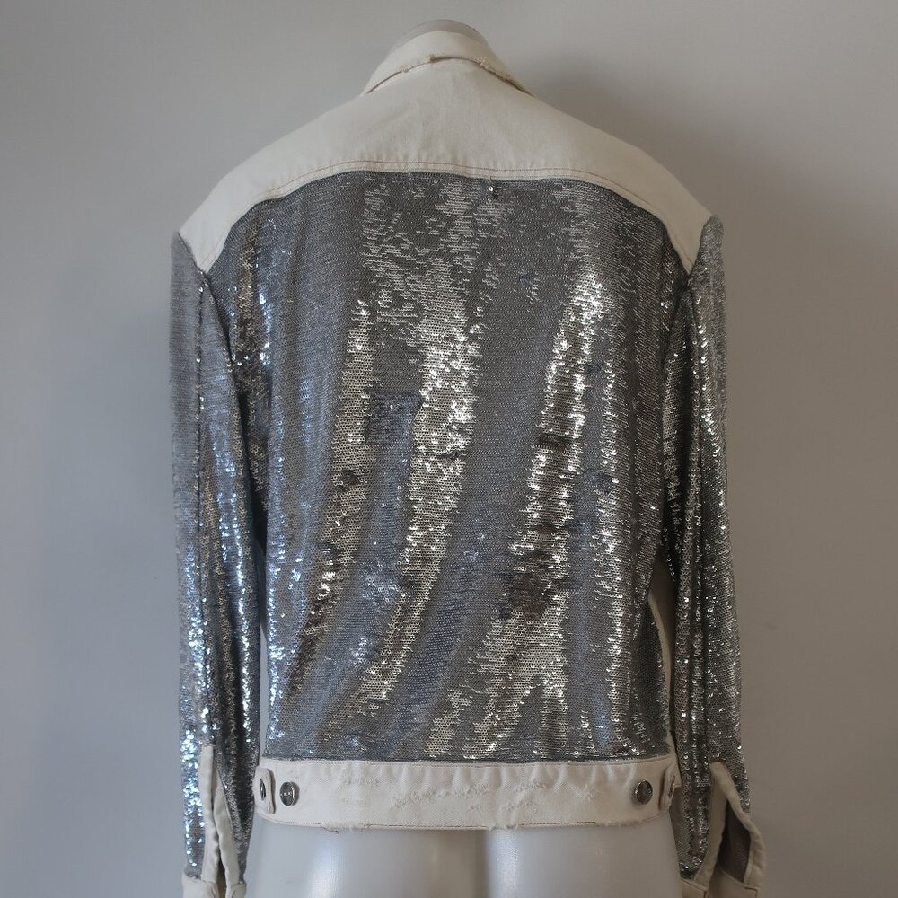 Women Iro Nanopo Rare White Silver Sequined Denim Button-Up Jacket 36 US/S - Picture 9 of 12